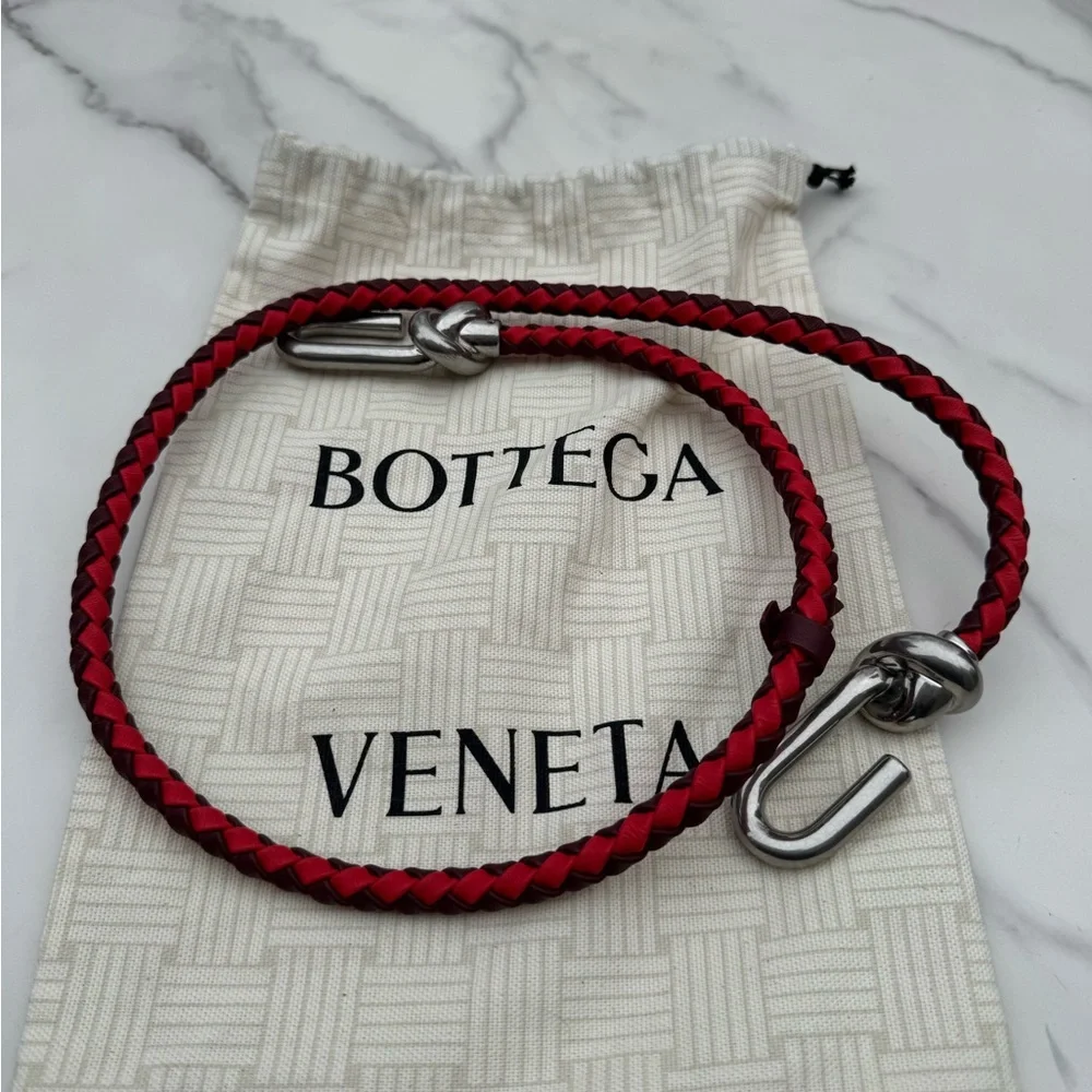 Bottega Veneta Red Braided Leather Key Holder